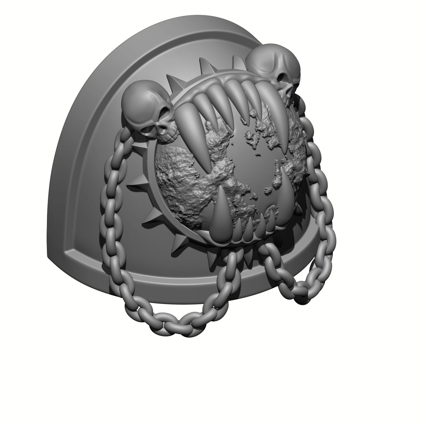 Custom World Eaters Chapter MKIV Shoulder Pad, with a Planet, Two Skulls and Chains designed by Fantasy World Games