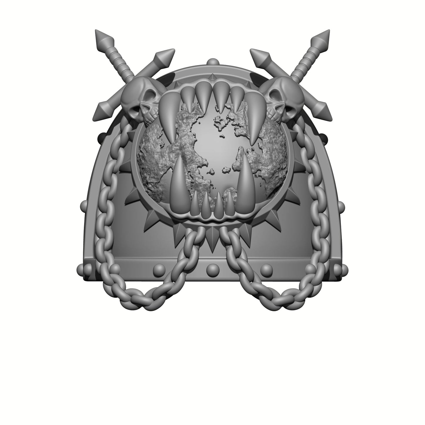 World Eaters Chapter MKVII Shoulder Pad Maw eating Planet Two Skulls Chains and Two Swords: Compatible with McFarlane Space Marine Action Figures Khorne Berserker designed by Fantasy World Games