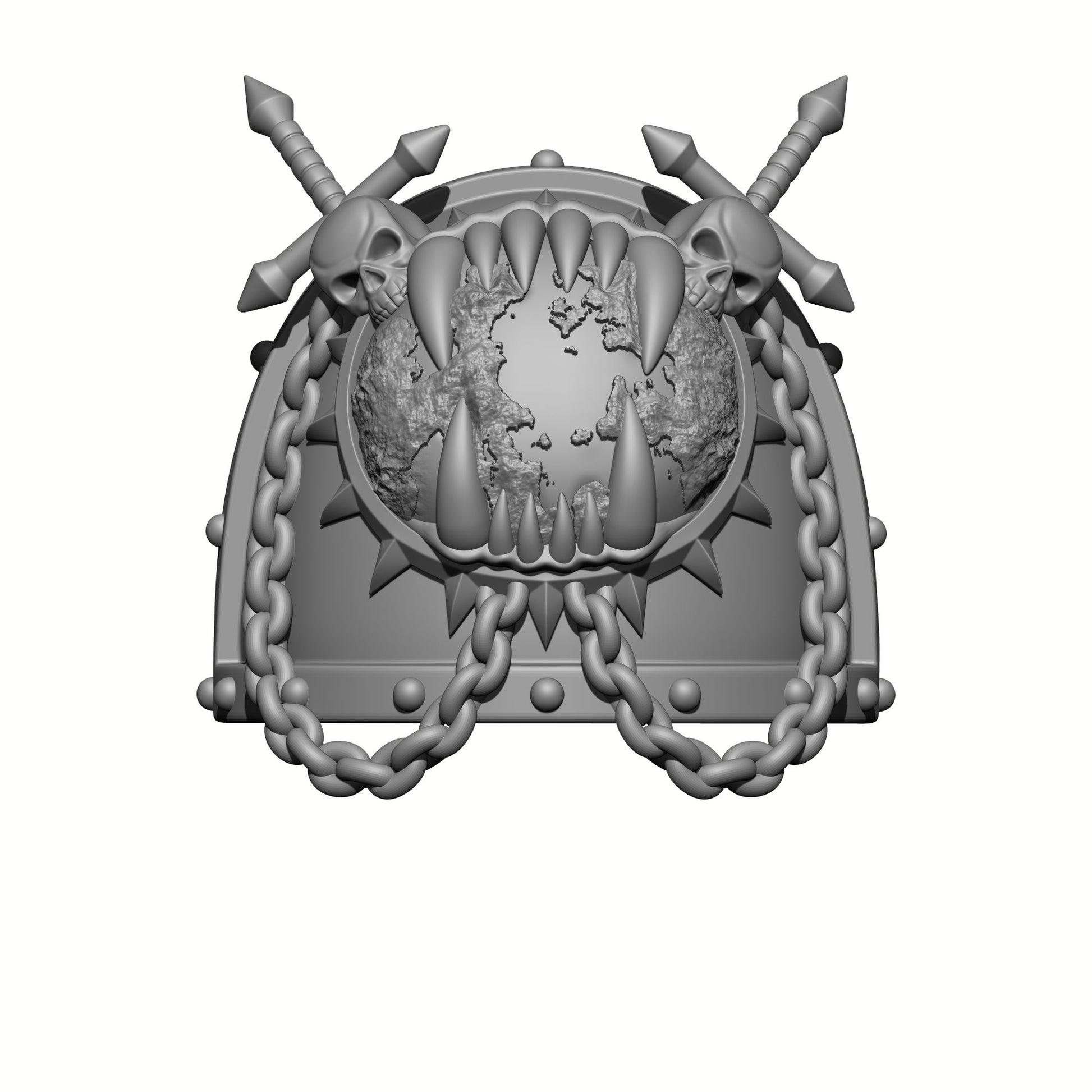 World Eaters Chapter MKVII Shoulder Pad Maw eating Planet Two Skulls Chains and Two Swords: Compatible with McFarlane Space Marine Action Figures Khorne Berserker designed by Fantasy World Games