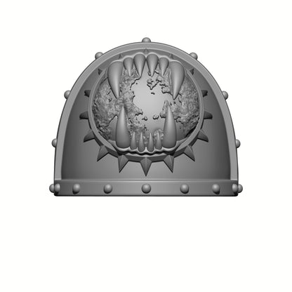World Eaters Chapter Legion MKVII Shoulder Pad - Planet with Teeth Compatible with McFarlane Space Marine Action Figures designed by Fantasy World Games