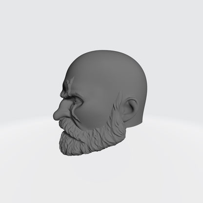 Grizzled Veteran Warrior Space Marine Bald Head with Scars Over Left Eye by Fantasy World Games