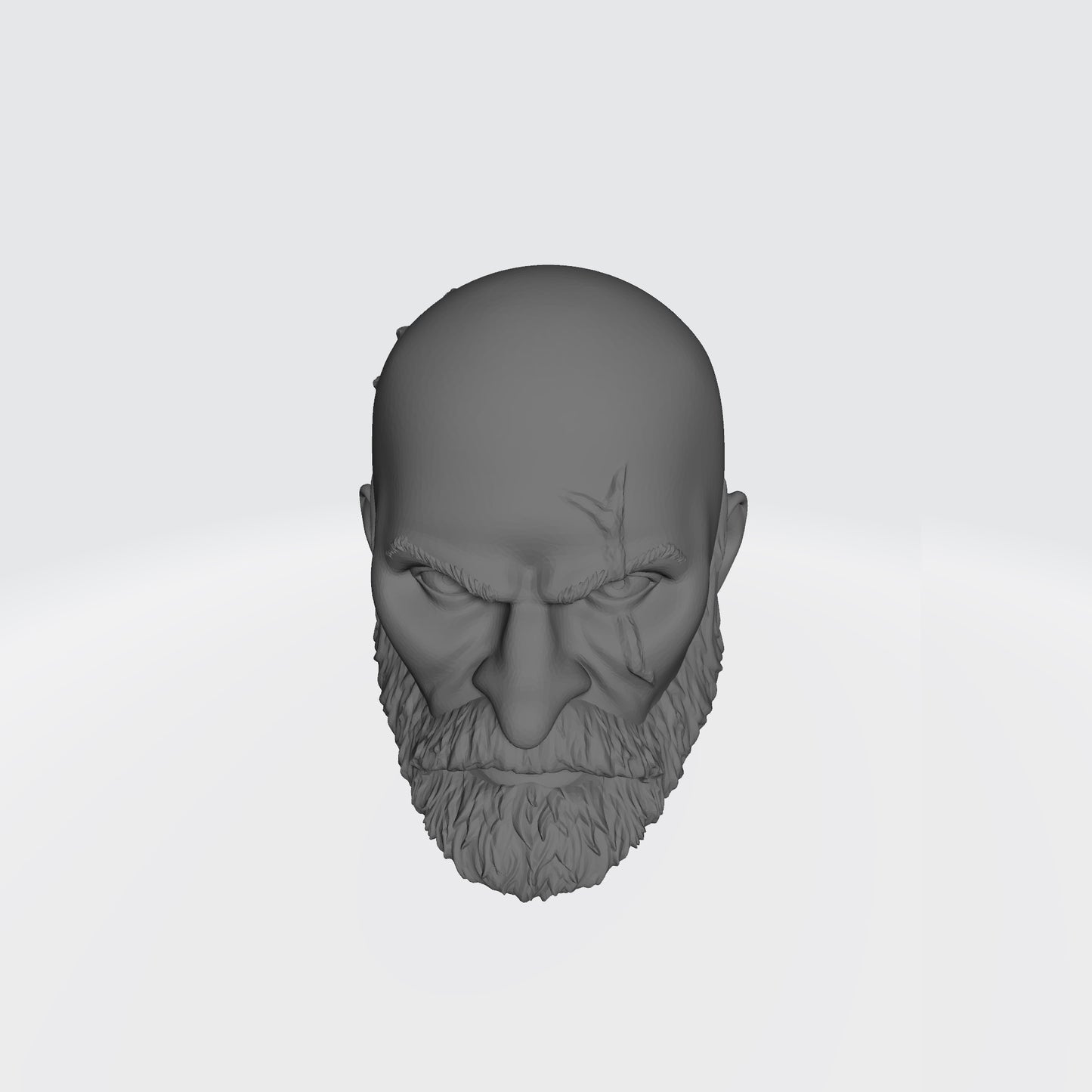 Grizzled Veteran Warrior Space Marine Bald Head with Scars Over Left Eye by Fantasy World Games