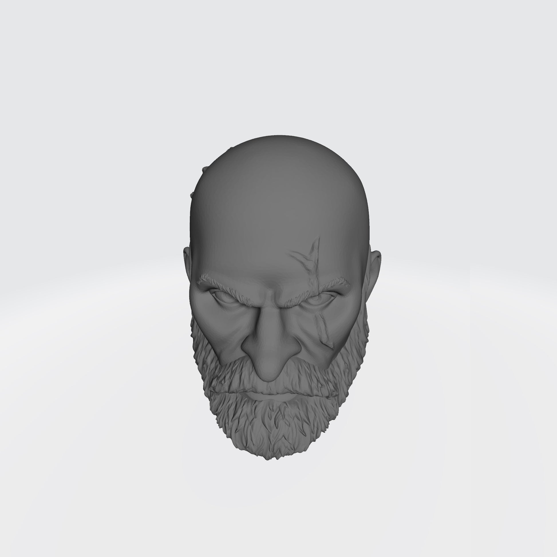 Grizzled Veteran Warrior Space Marine Bald Head with Scars Over Left Eye by Fantasy World Games