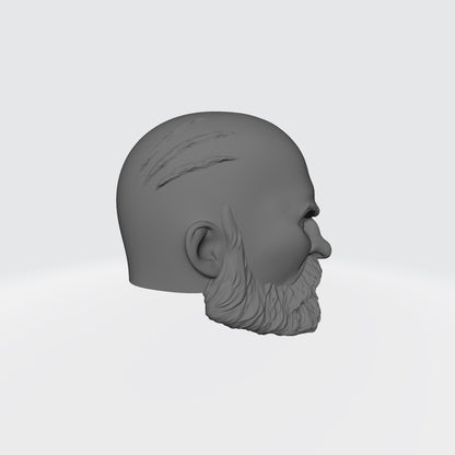 Grizzled Veteran Warrior Space Marine Bald Head with Scars Over Left Eye by Fantasy World Games