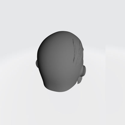Grizzled Veteran Warrior Space Marine Bald Head with Scars Over Left Eye by Fantasy World Games
