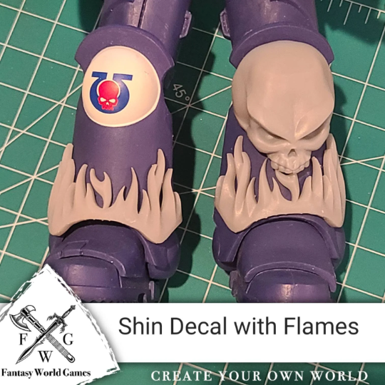 Shin Guard Decal with Flames compatible with McFarlane Toys Space Marine Action Figures