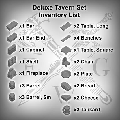 List of Custom 3d Printed Deluxe Tavern Set for 28mm Gaming this Terrain doesn't need painting required. Designed for Tabletop Dungeon and Dragons Gaming