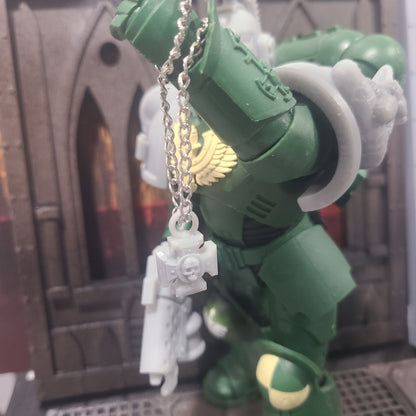 Warrior Priest Rosarius Relic with chain custom resin belt accessory compatible with McFarlane Toys 7-inch 1:12 scale armored action figures.
