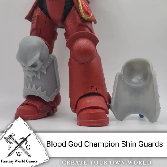 World Eaters Legions Shin Guard with Large Skull on a McFarlane Toys Blood Angel Space Marine Action Figure