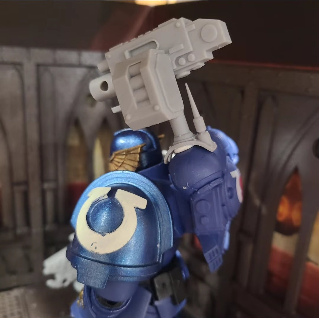 Backpack Mounted Heavy Cannon resin weapon upgrade compatible with McFarlane Toys 1:12 scale armored action figures