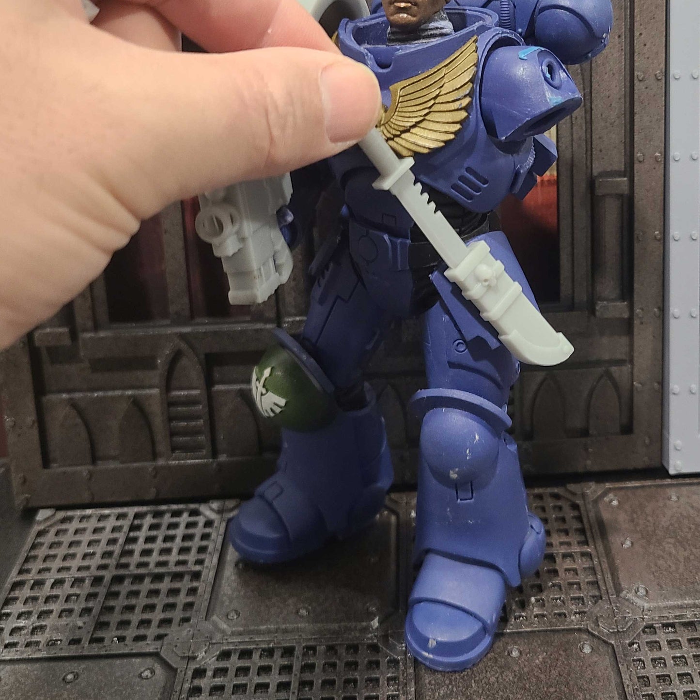 Battle Brother Combat Knife with optional sheath custom resin melee weapon compatible with McFarlane Toys 1:12 scale armored action figures.