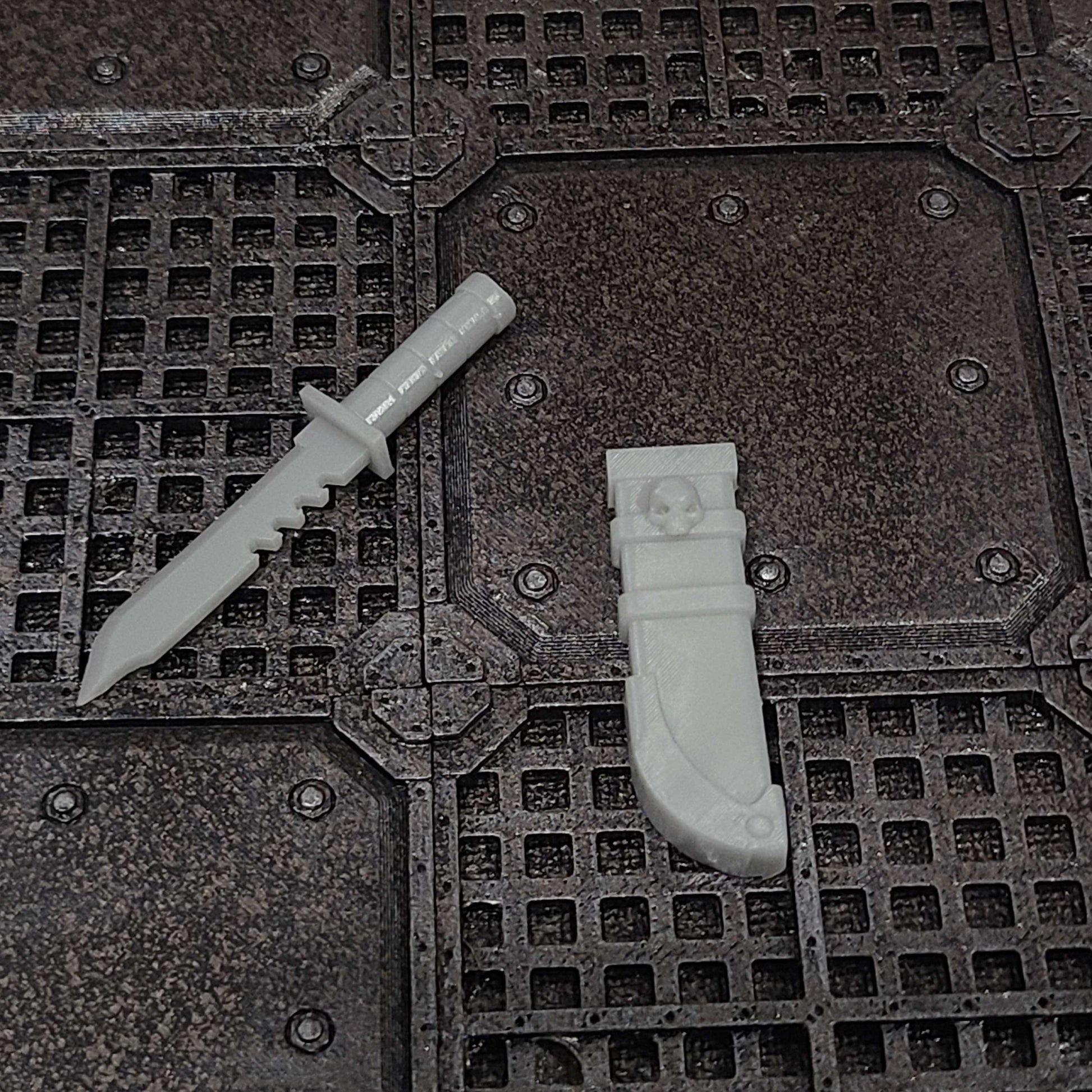 Battle Brother Combat Knife with optional sheath custom resin melee weapon compatible with McFarlane Toys 1:12 scale armored action figures.