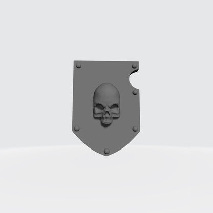 Bone Reapers Warrior Order Shoulder Pad Shield Ver. 01 resin heraldry upgrade for 1:12 scale armored action figures by Fantasy World Games.