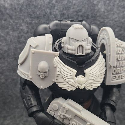 Bone Reapers Warrior Order Shoulder Pad Shield Ver. 01 resin heraldry upgrade for 1:12 scale armored action figures by Fantasy World Games.