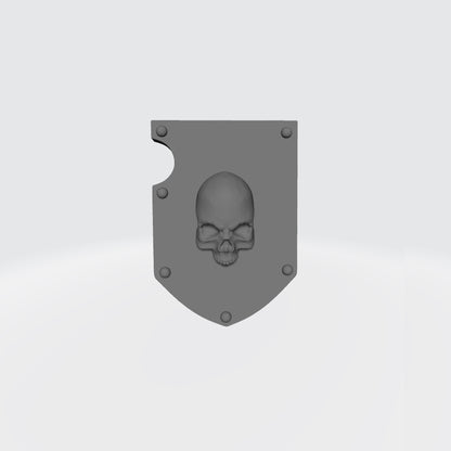 Bone Reapers Warrior Order Shoulder Pad Shield Ver. 01 Reverse resin heraldry upgrade for 1:12 scale armored action figures by Fantasy World Games.