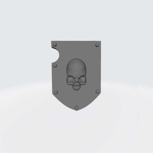 Bone Reapers Warrior Order Shoulder Pad Shield Ver. 01 Reverse resin heraldry upgrade for 1:12 scale armored action figures by Fantasy World Games.