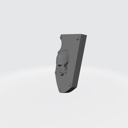 Bone Reapers Warrior Order Shoulder Pad Shield Ver. 01 Reverse resin heraldry upgrade for 1:12 scale armored action figures by Fantasy World Games.