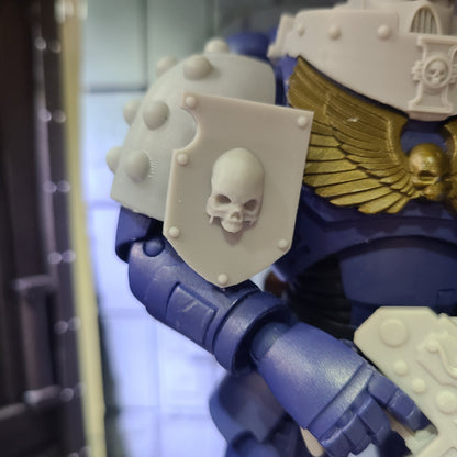 Bone Reapers Warrior Order Shoulder Pad Shield Ver. 01 Reverse resin heraldry upgrade for 1:12 scale armored action figures by Fantasy World Games.
