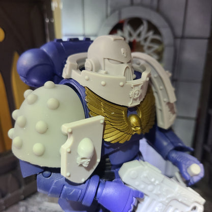 Bone Reapers Warrior Order Shoulder Pad Shield Ver. 01 Reverse resin heraldry upgrade for 1:12 scale armored action figures by Fantasy World Games.