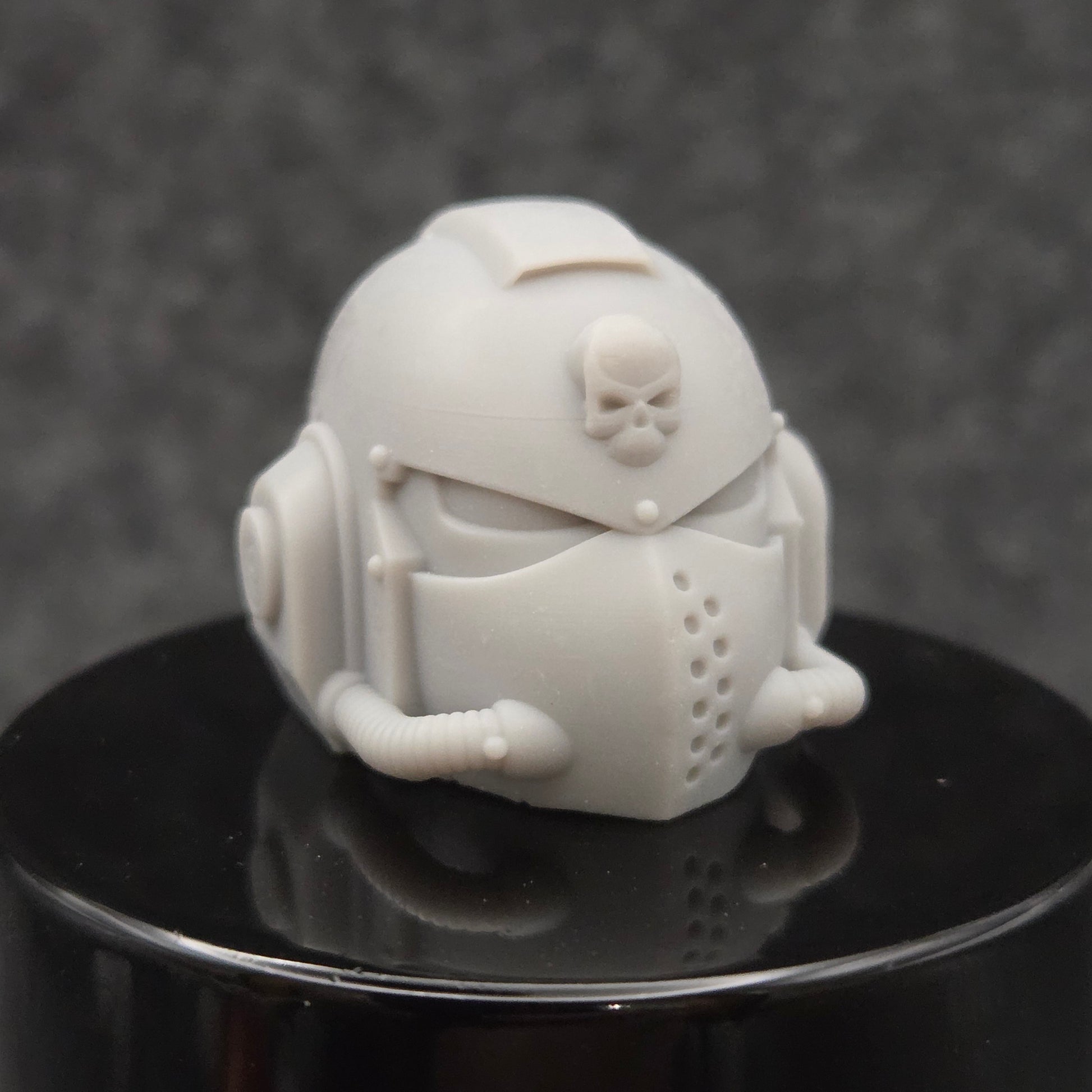 Celestial Knight Helmet Skull V1 custom resin replacement helmet compatible with McFarlane Toys 7-inch armored action figures featuring a sculpted skull emblem.