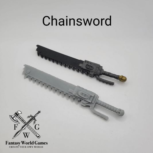 130mm custom resin chainsword compatible with McFarlane Toys 7-inch 1:12 scale armored action figures for collectors and hobby customizers.