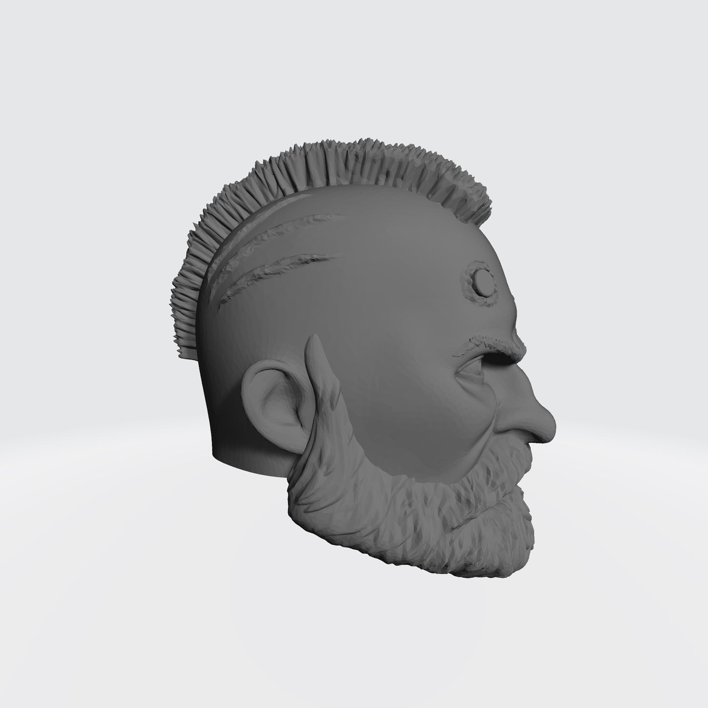 Custom Grizzled Veteran Warrior Head Sculpt with Service Studs, Mohawk, Scarred Left Eye, and Beard compatible with McFarlane Toys 7-inch armored action figures.