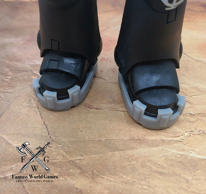 Custom resin armored boot extensions with eagle crest design for 7-inch scale figure upgrades