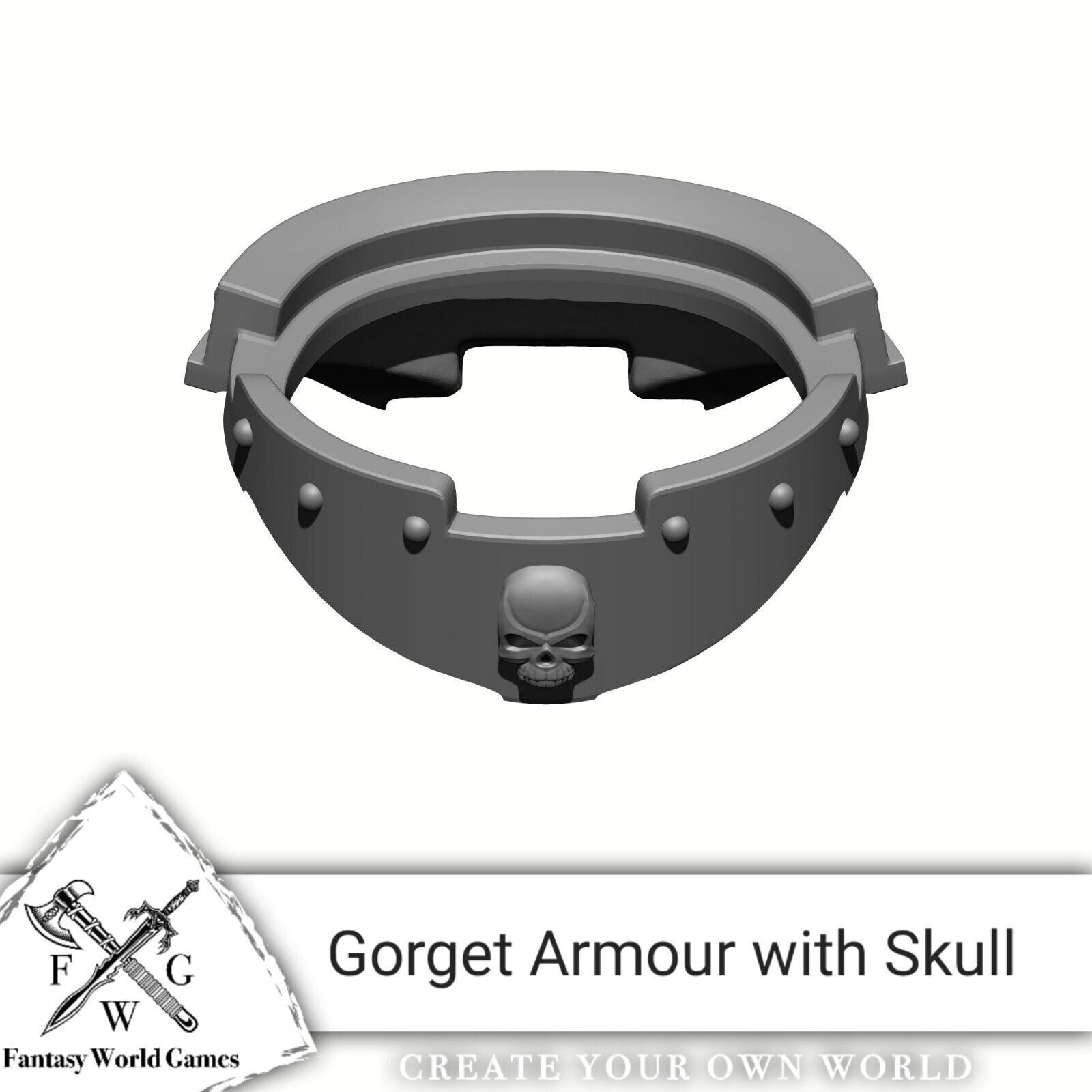 Gorget with skull and rivets compatible with McFarlane Toys 7-inch armored action figures custom resin armor