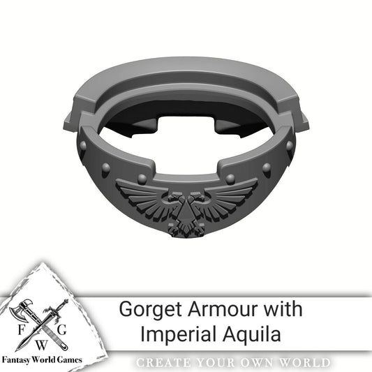 Custom resin Gorget with Eagle and Rivets compatible with McFarlane Toys 7-inch armored action figures.