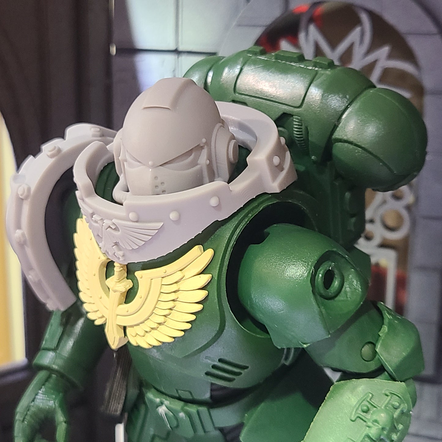 Custom resin Gorget with Eagle and Rivets compatible with McFarlane Toys 7-inch armored action figures.