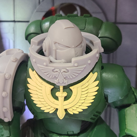 Custom resin Gorget with Eagle and Rivets compatible with McFarlane Toys 7-inch armored action figures.