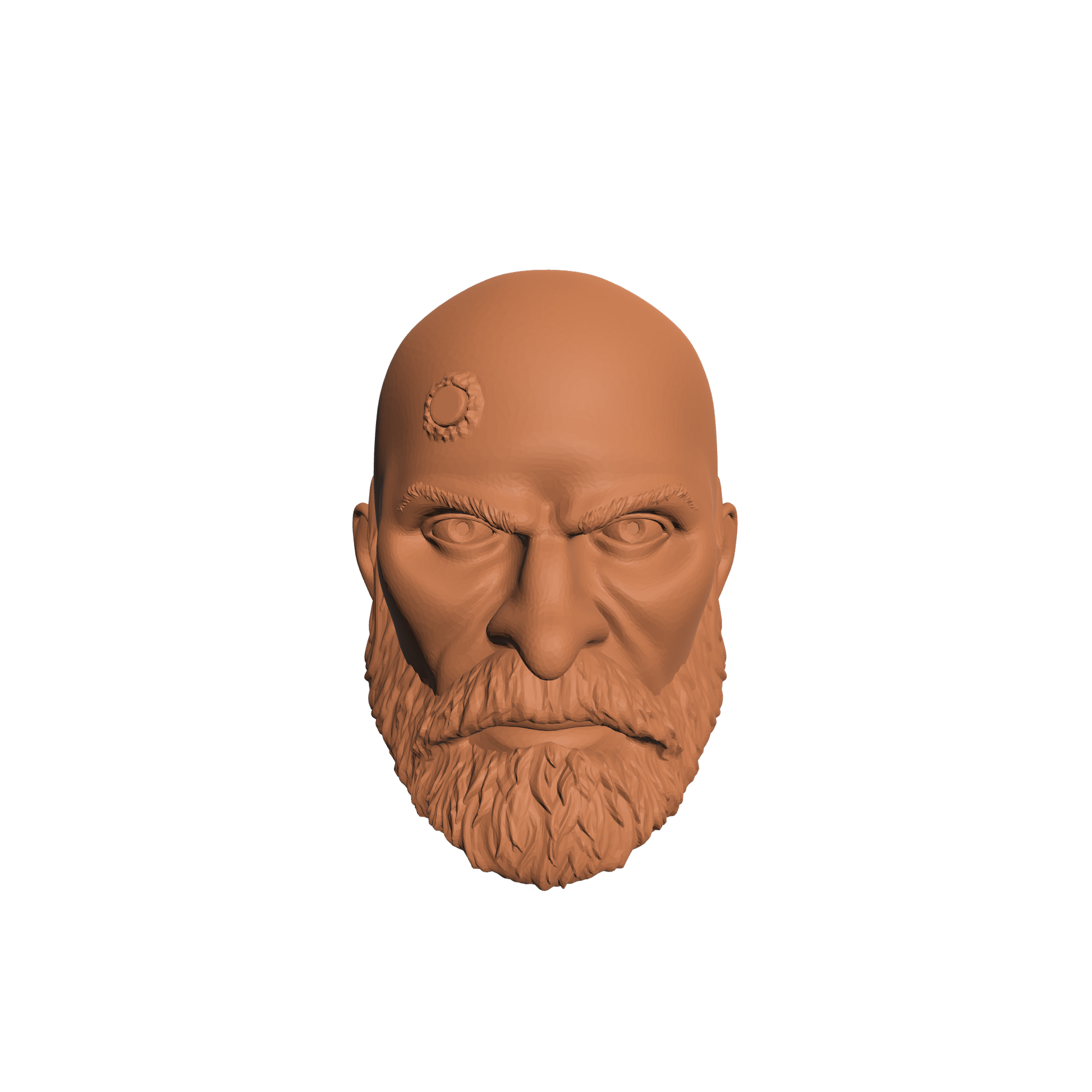 Grizzled Veteran Warrior Marine Bald Head with Service Stud on Right Side custom resin head sculpt compatible with McFarlane Toys 7-inch armored action figures.