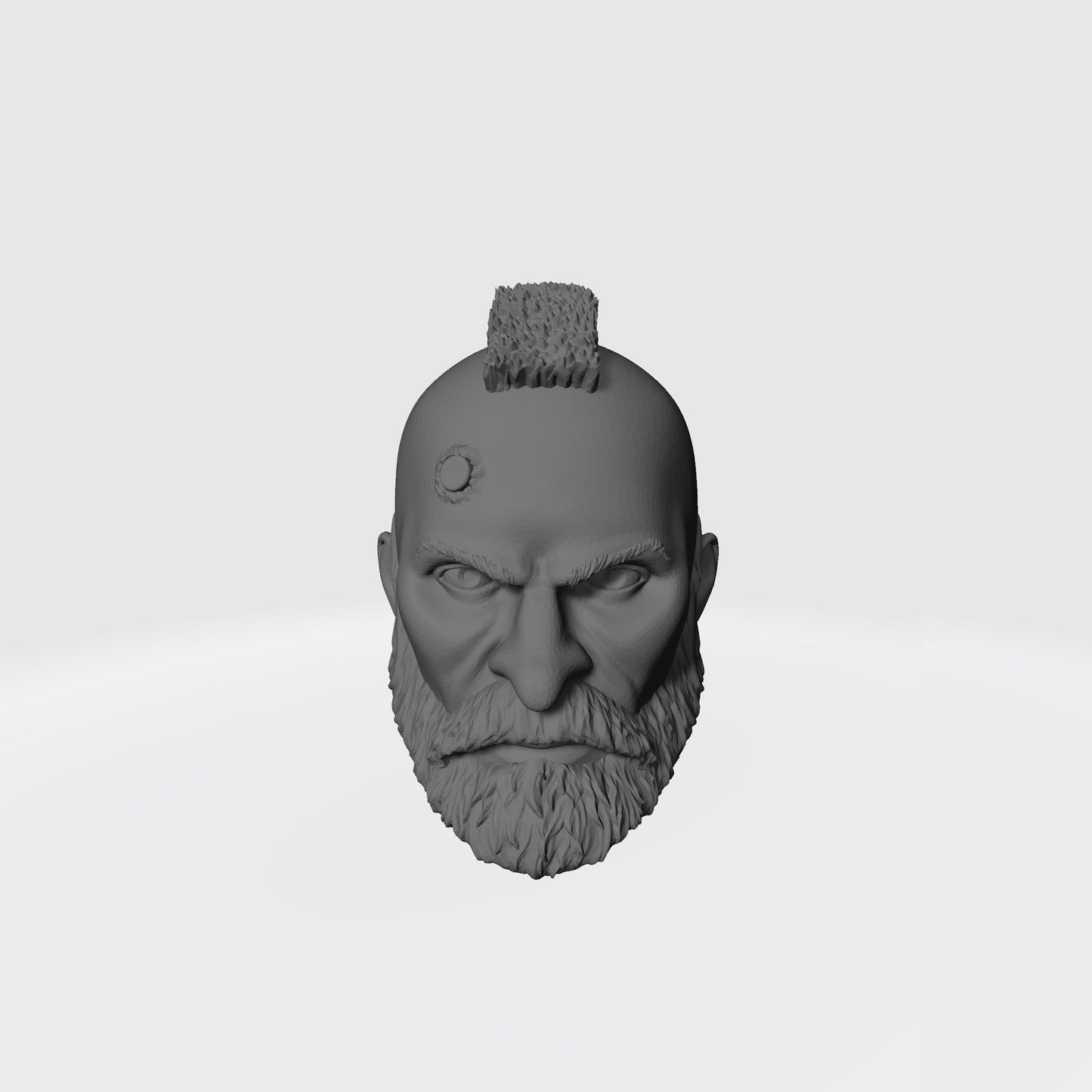 Grizzled Veteran Warrior Head with Service Studs, Mohawk, and Beard custom resin head sculpt compatible with McFarlane Toys 7-inch armored action figures.