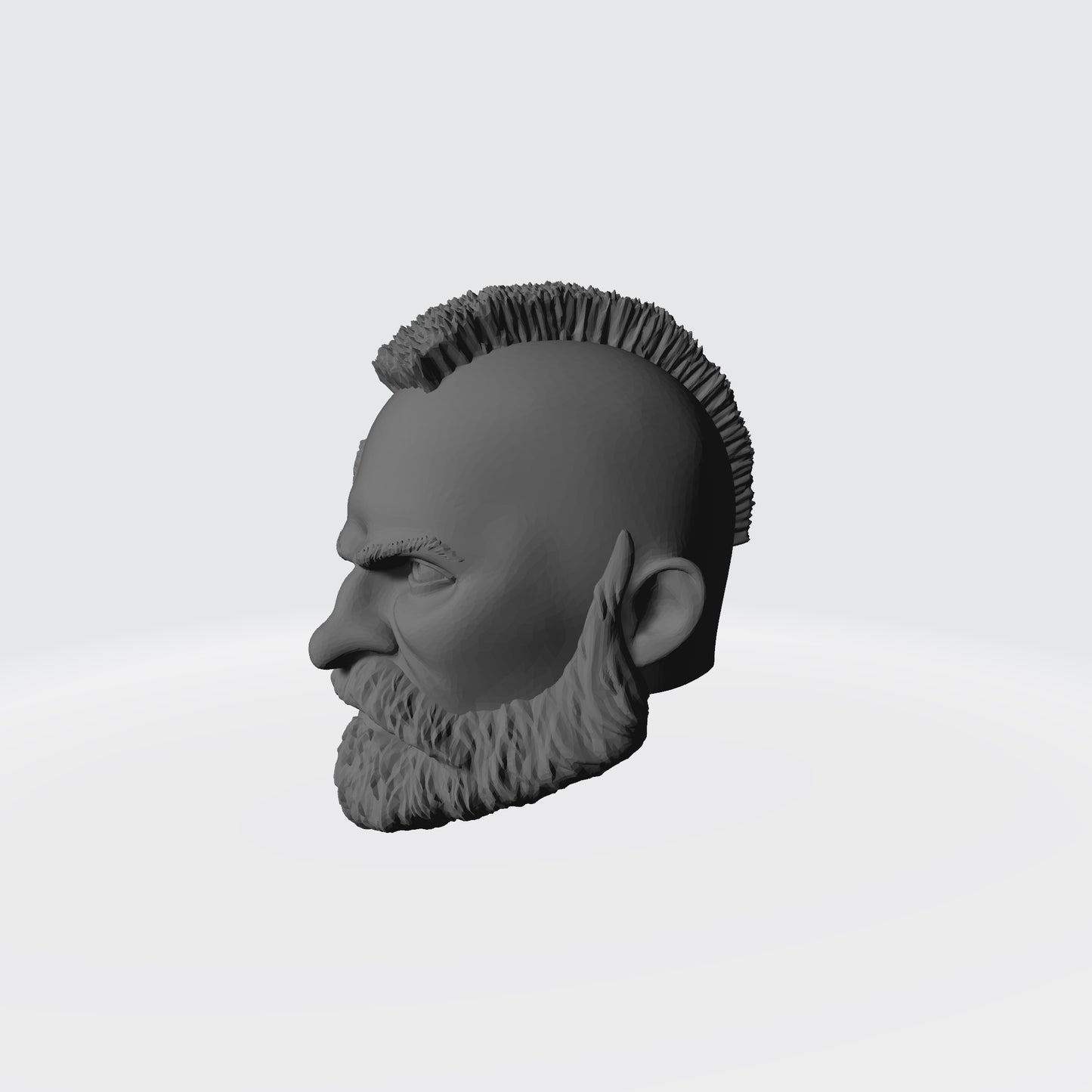 Grizzled Veteran Warrior Head with Service Studs, Mohawk, and Beard custom resin head sculpt compatible with McFarlane Toys 7-inch armored action figures.