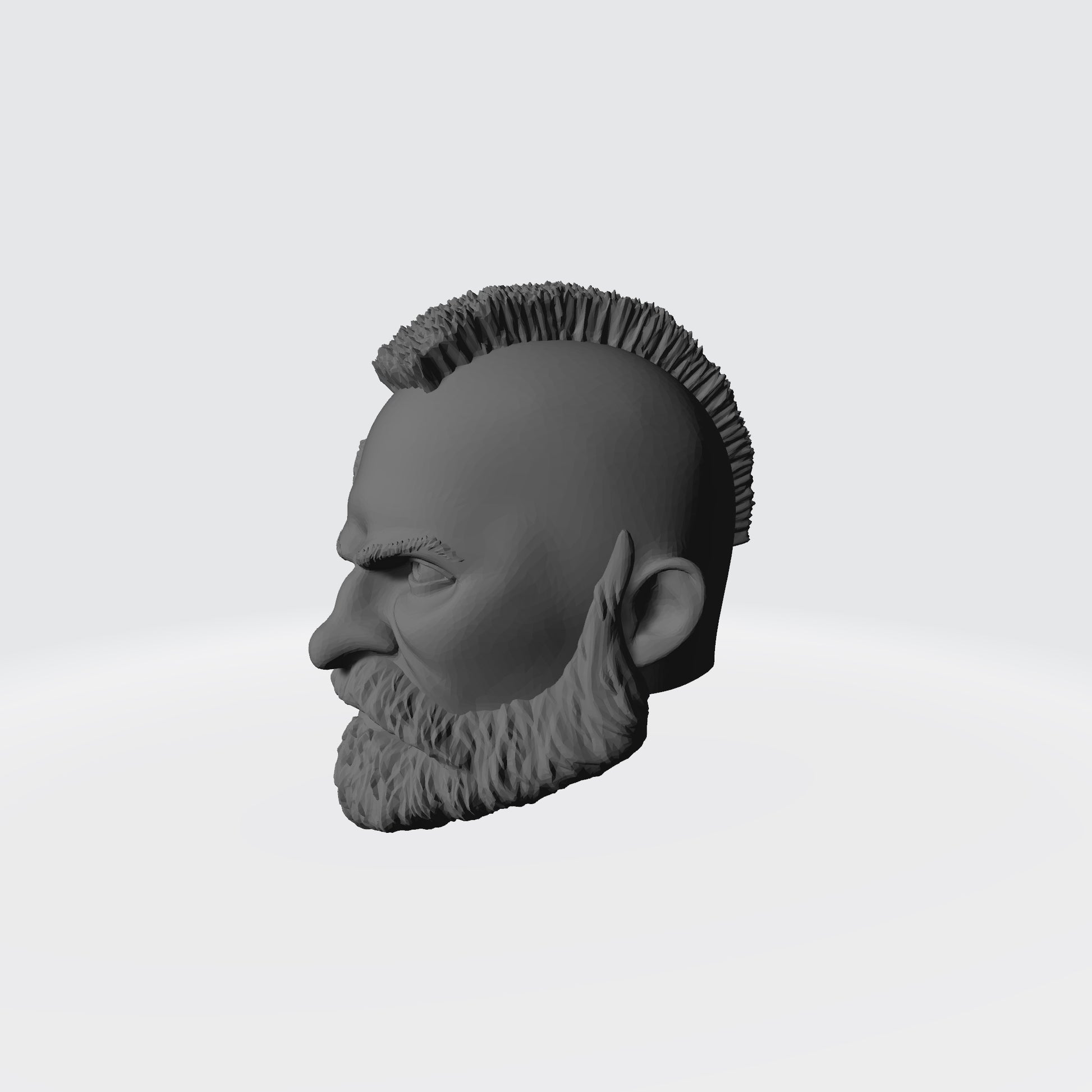 Grizzled Veteran Warrior Head with Service Studs, Mohawk, and Beard custom resin head sculpt compatible with McFarlane Toys 7-inch armored action figures.