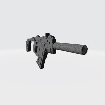 KRISS Vector Striker Rifle with optic and suppressor custom resin weapon compatible with McFarlane Toys 7-inch armored action figures.