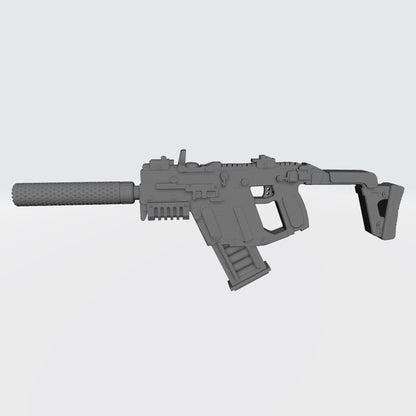 KRISS Vector Striker Rifle with optic and suppressor custom resin weapon compatible with McFarlane Toys 7-inch armored action figures.