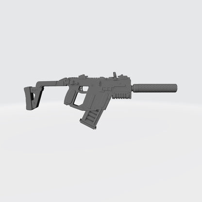 KRISS Vector Striker Rifle with optic and suppressor custom resin weapon compatible with McFarlane Toys 7-inch armored action figures.