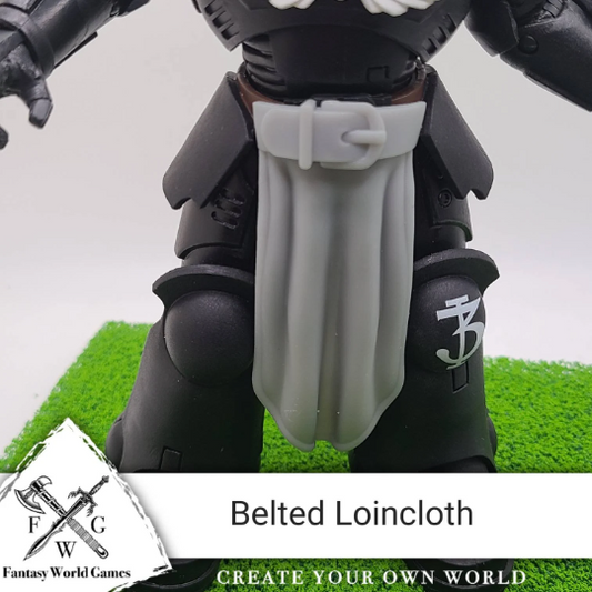Custom resin loincloth with belt buckle armor accessory compatible with McFarlane Toys 7-inch 1:12 scale armored action figures.