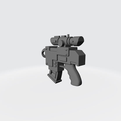 Mobile Infantry Guard Striker Pistol with Optic custom resin weapon compatible with G.I. Joe Classified, Action Force, and other 1:12 scale action figures.