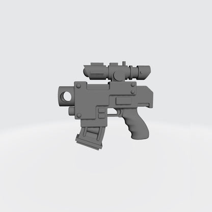 Mobile Infantry Guard Striker Pistol with Optic custom resin weapon compatible with G.I. Joe Classified, Action Force, and other 1:12 scale action figures.