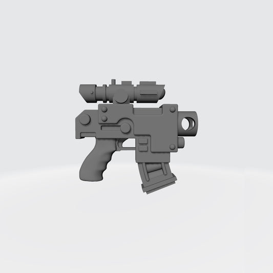 Mobile Infantry Guard Striker Pistol with Optic custom resin weapon compatible with G.I. Joe Classified, Action Force, and other 1:12 scale action figures.