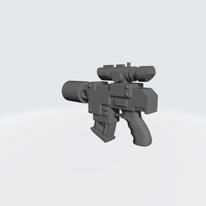 Mobile Infantry Guard Striker Pistol with optic and suppressor custom resin weapon compatible with G.I. Joe Classified and 1:12 scale action figures.