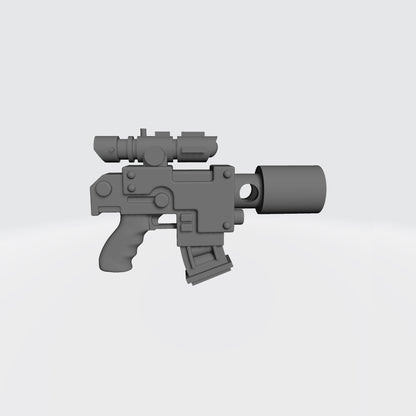 Mobile Infantry Guard Striker Pistol with optic and suppressor custom resin weapon compatible with G.I. Joe Classified and 1:12 scale action figures.