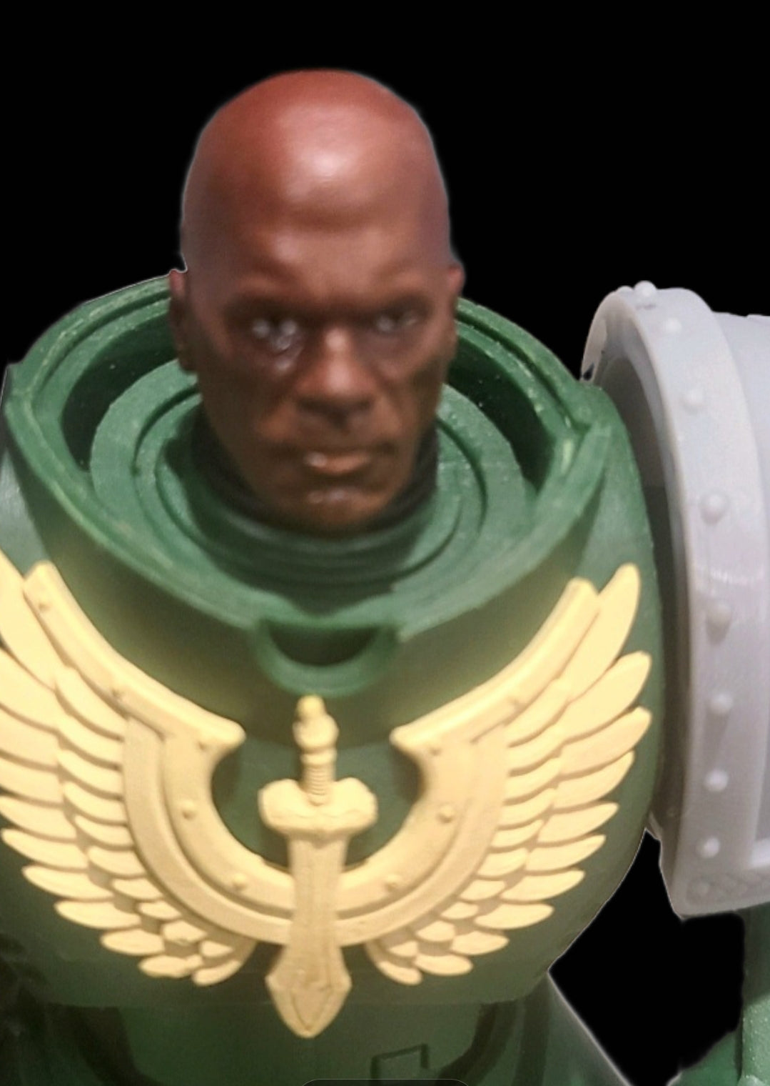 Omega Sentinels Castor the Resolute head sculpt resin accessory for McFarlane Toys 7-inch armored action figures by Fantasy World Games.