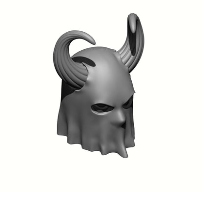 Plague Lord Warrior hooded helm with two horns compatible with McFarlane Toys 7-inch armored action figures custom resin head swap
