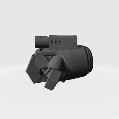 Custom resin right-handed power fist with twin bolter compatible with McFarlane Toys 7-inch 1:12 scale armored action figures.