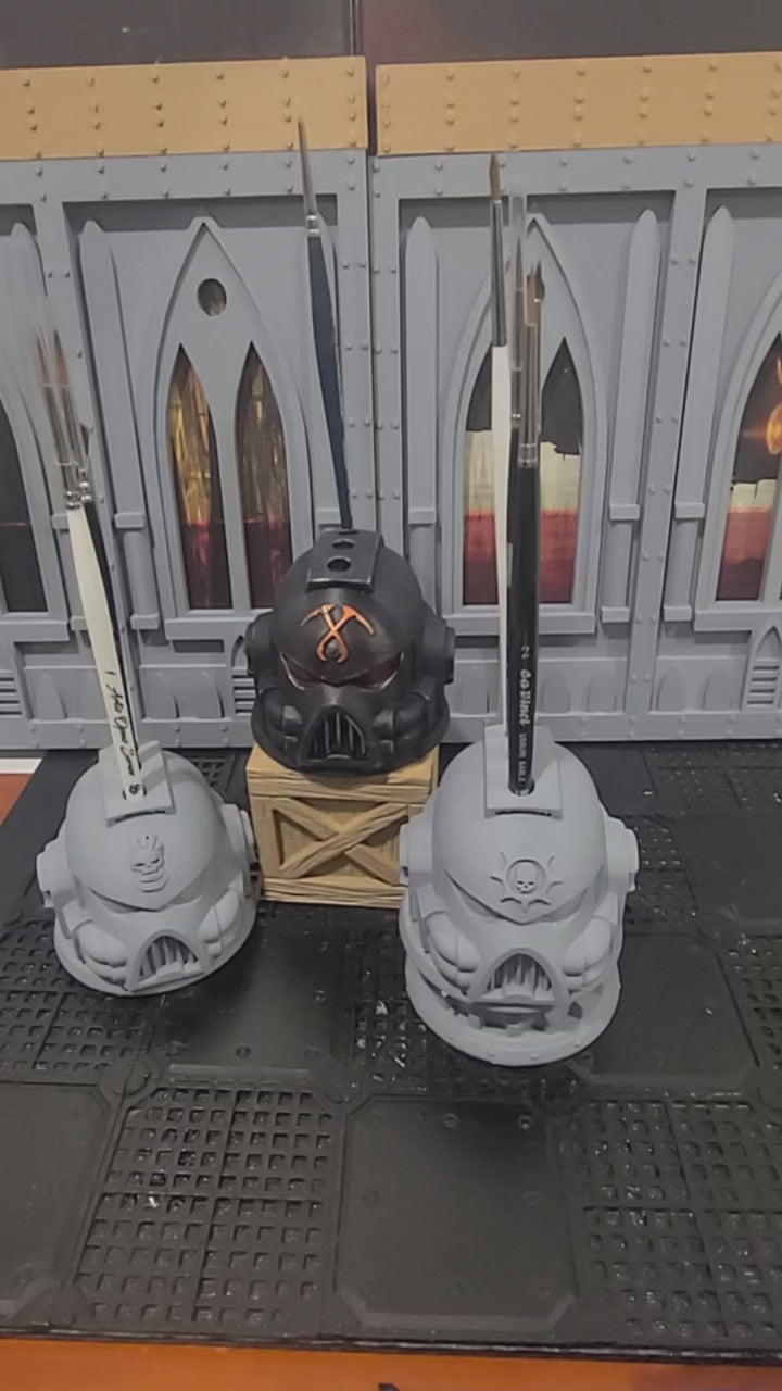 Video of the Space Marine Battle Brother MK VII Helmet Paint Bush Holder with Four Holes