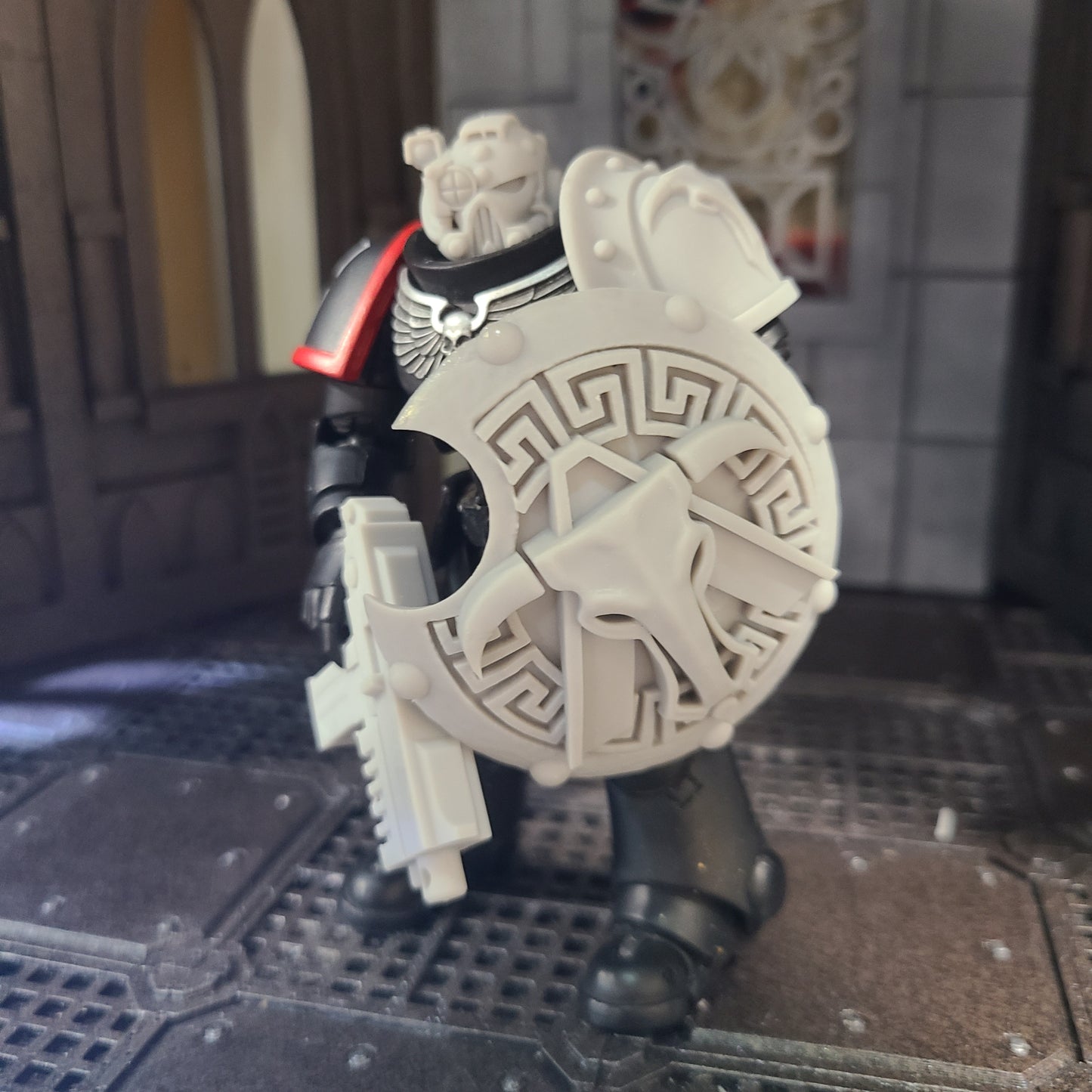 Raging Bull Warrior Order Round Spartan Shield with Blazons compatible with JoyToy 1:18 scale armored action figures custom resin shield accessory
