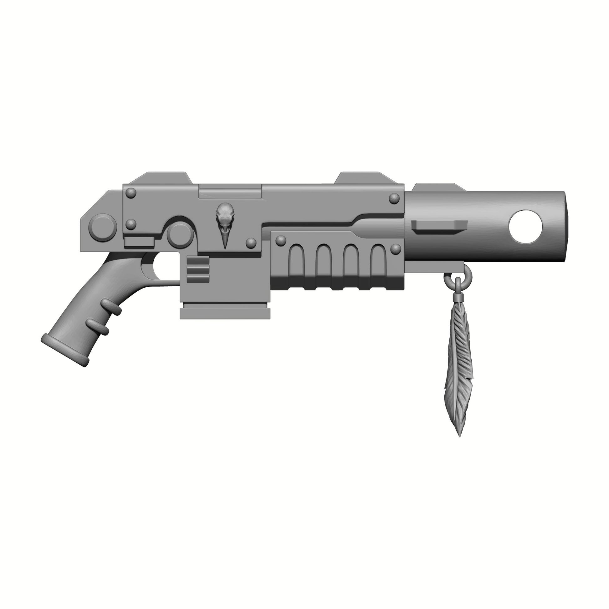 Raven Warrior Order Blackout Master-Forged Striker Pistol custom resin ranged weapon compatible with McFarlane Toys 7-inch armored action figures for painting, customization, and display.
